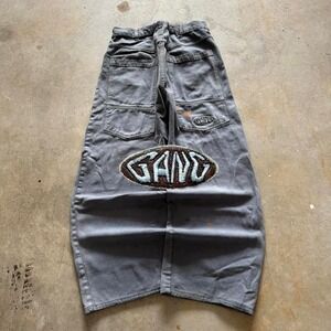 Baggy Gang Gray Wide Leg Jnco Styl Big Pocket Denim Y2k Vintage Jeans - 34